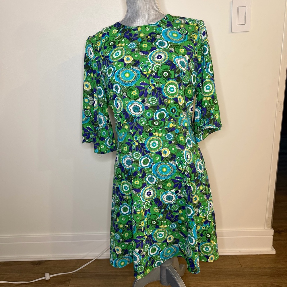Traffic People Vibrant Green misty Floral Midi Dress